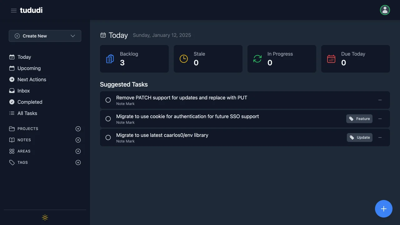 Tududi dashboard